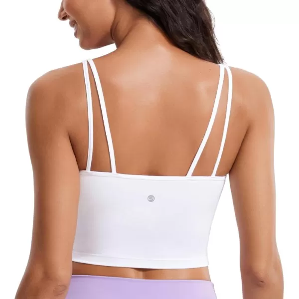 imageCRZ YOGA ButterluxeLight Womens V Neck Longline Sports Bra  Spaghetti Straps Workout Crop Top Padded Yoga BraWhite