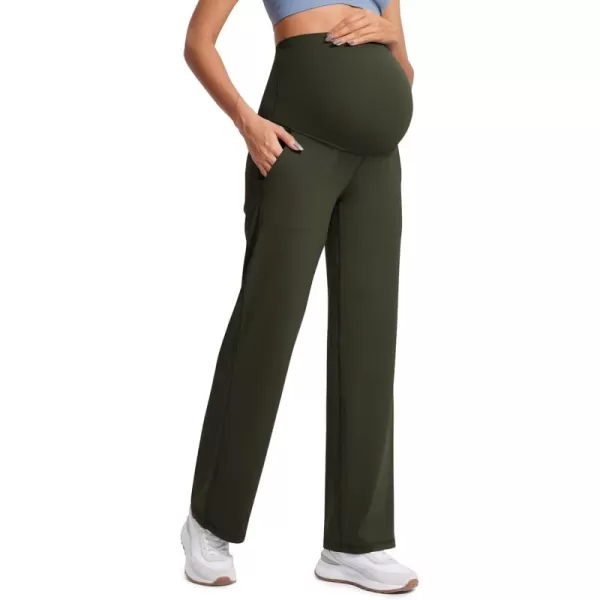 imageCRZ YOGA Women Butterluxe Maternity Wide Leg Pants with Pockets 315quot  Over The Belly Workout Yoga Pants PregnancyOlive Green