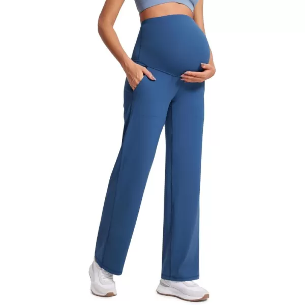 imageCRZ YOGA Women Butterluxe Maternity Wide Leg Pants with Pockets 315quot  Over The Belly Workout Yoga Pants PregnancyPitch Blue