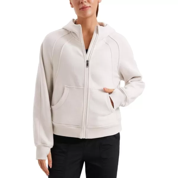 imageCRZ YOGA Womens Fleece Lined Full Zip Hoodies Oversized Long Sleeve Casual Workout Hooded Sweatshirt with Thumb HolesMilky White Bone