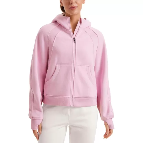 imageCRZ YOGA Womens Fleece Lined Full Zip Hoodies Oversized Long Sleeve Casual Workout Hooded Sweatshirt with Thumb HolesPink Peony