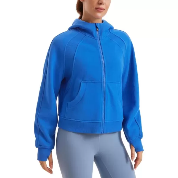 imageCRZ YOGA Womens Fleece Lined Full Zip Hoodies Oversized Long Sleeve Casual Workout Hooded Sweatshirt with Thumb HolesSparkle Blue