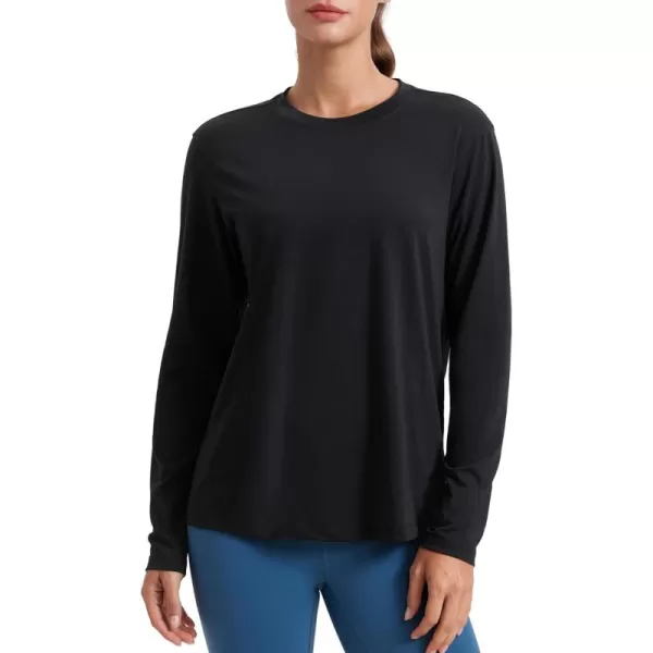 imageCRZ YOGA Womens Long Sleeve Tops High Crew Neck Casual Fall Shirts Basic Quick Dry Workout Athletic Tee ShirtBlack