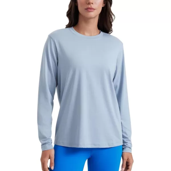 imageCRZ YOGA Womens Long Sleeve Tops High Crew Neck Casual Fall Shirts Basic Quick Dry Workout Athletic Tee ShirtCambric Blue