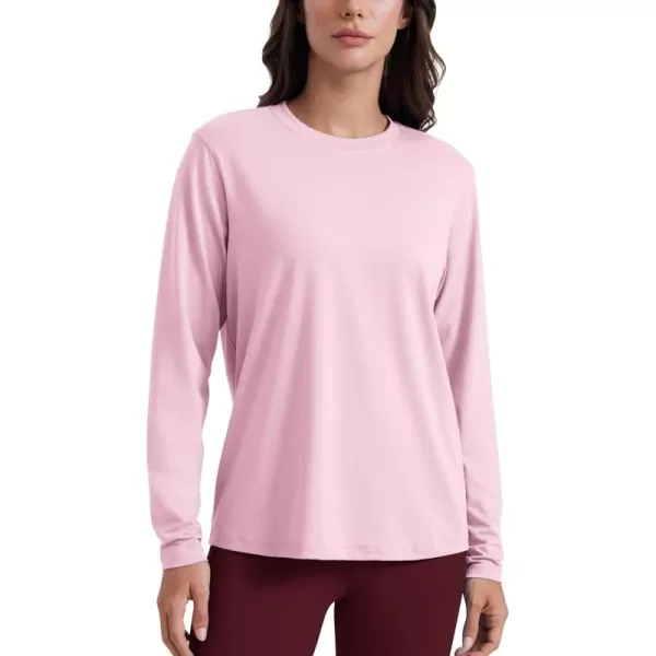 imageCRZ YOGA Womens Long Sleeve Tops High Crew Neck Casual Fall Shirts Basic Quick Dry Workout Athletic Tee ShirtPink Peony