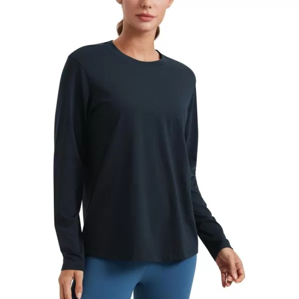 imageCRZ YOGA Womens Long Sleeve Tops High Crew Neck Casual Fall Shirts Basic Quick Dry Workout Athletic Tee ShirtTrue Navy