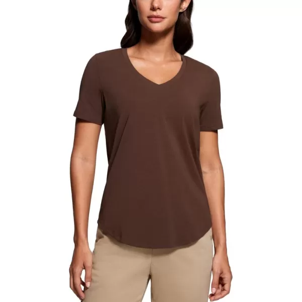 imageCRZ YOGA Womens Pima Cotton V Neck TShirt Short Sleeve Casual Workout Shirts Soft Summer Basic Tee TopsCoffee Brown