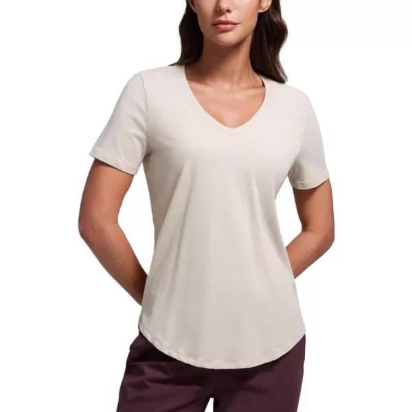 imageCRZ YOGA Womens Pima Cotton V Neck TShirt Short Sleeve Casual Workout Shirts Soft Summer Basic Tee TopsMojave Tan