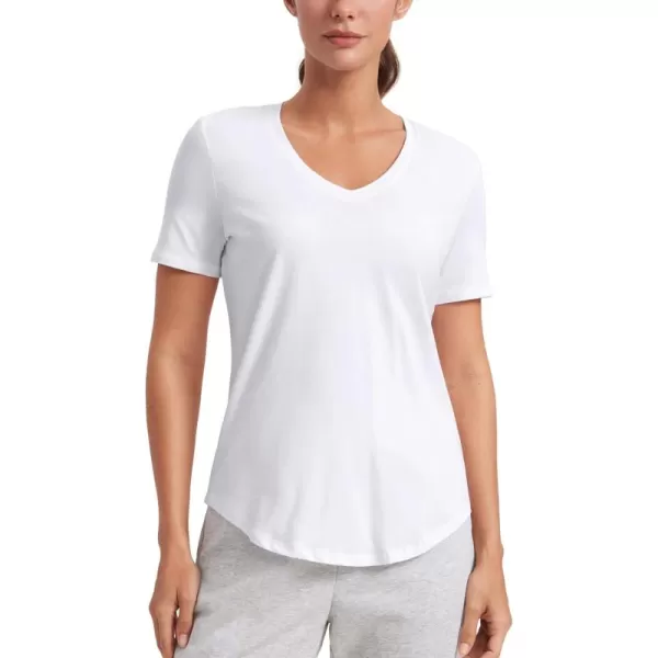 imageCRZ YOGA Womens Pima Cotton V Neck TShirt Short Sleeve Casual Workout Shirts Soft Summer Basic Tee TopsWhite