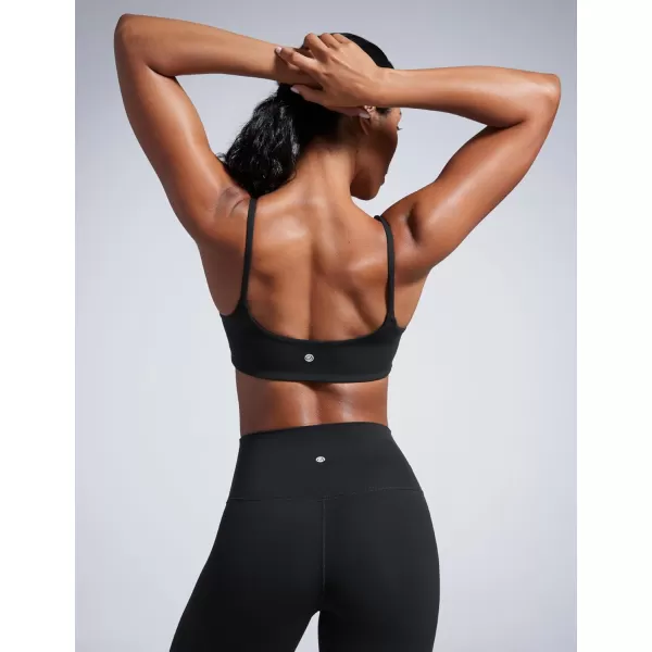 imageCRZ YOGA Butterbreeze Scoop Neck Sports Bras for Women  Spaghetti Straps Wireless Workout Bra Padded Gym Cami TopBlack