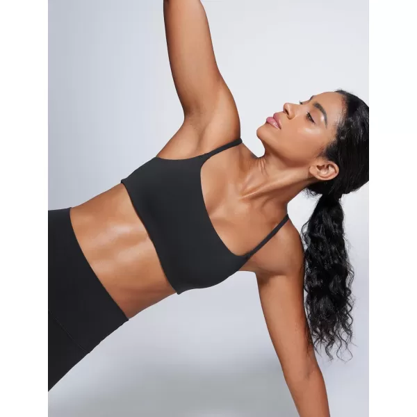 imageCRZ YOGA Butterbreeze Scoop Neck Sports Bras for Women  Spaghetti Straps Wireless Workout Bra Padded Gym Cami TopBlack
