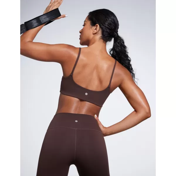 imageCRZ YOGA Butterbreeze Scoop Neck Sports Bras for Women  Spaghetti Straps Wireless Workout Bra Padded Gym Cami TopHot Fudge Brown