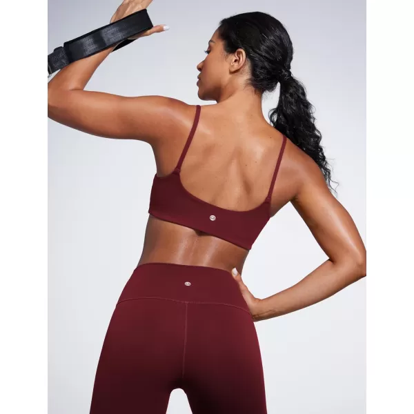 imageCRZ YOGA Butterbreeze Scoop Neck Sports Bras for Women  Spaghetti Straps Wireless Workout Bra Padded Gym Cami TopRed Merlot