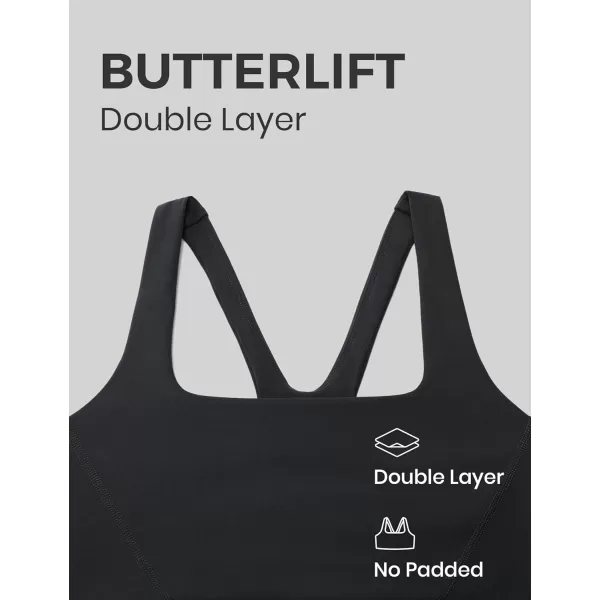 imageCRZ YOGA Butterlift Double Lined Square Neck Sports Bras for Women  Wireless VShaped Racerback Workout Yoga Bra Non PaddedBlack