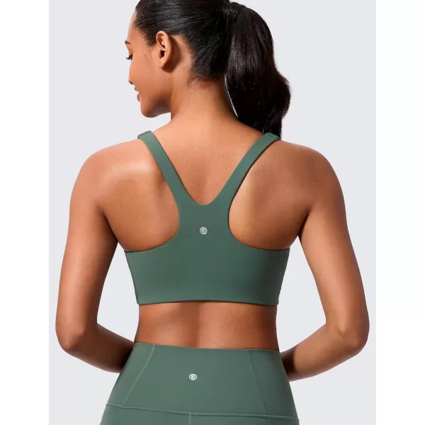 imageCRZ YOGA Butterlift Double Lined Square Neck Sports Bras for Women  Wireless VShaped Racerback Workout Yoga Bra Non PaddedDark Forest Green