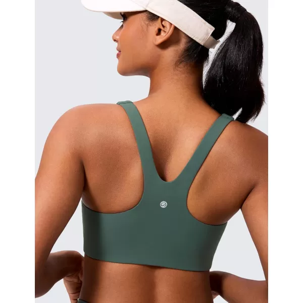 imageCRZ YOGA Butterlift Double Lined Square Neck Sports Bras for Women  Wireless VShaped Racerback Workout Yoga Bra Non PaddedDark Forest Green