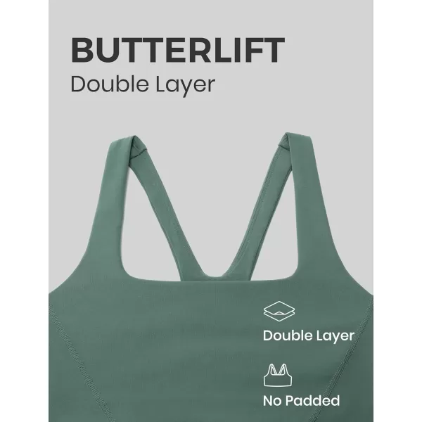 imageCRZ YOGA Butterlift Double Lined Square Neck Sports Bras for Women  Wireless VShaped Racerback Workout Yoga Bra Non PaddedDark Forest Green