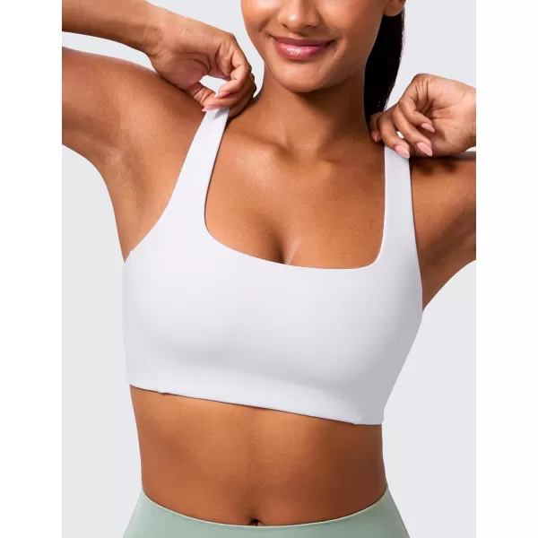 imageCRZ YOGA Butterlift Double Lined Square Neck Sports Bras for Women  Wireless VShaped Racerback Workout Yoga Bra Non PaddedWhite