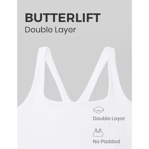 imageCRZ YOGA Butterlift Double Lined Square Neck Sports Bras for Women  Wireless VShaped Racerback Workout Yoga Bra Non PaddedWhite