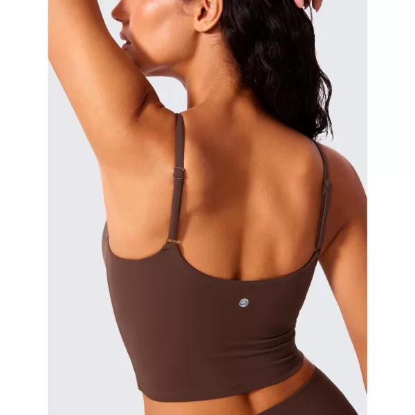 imageCRZ YOGA Butterlift Womens Scoop Neck Longline Sports Bra  U Back Adjustable Straps Workout Crop Tank Top with Built in BraCoffee Brown