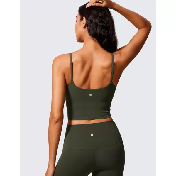 imageCRZ YOGA Butterlift Womens Scoop Neck Longline Sports Bra  U Back Adjustable Straps Workout Crop Tank Top with Built in BraOlive Green