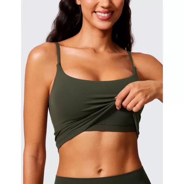 imageCRZ YOGA Butterlift Womens Scoop Neck Longline Sports Bra  U Back Adjustable Straps Workout Crop Tank Top with Built in BraOlive Green