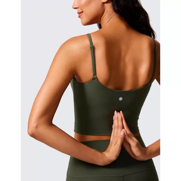 imageCRZ YOGA Butterlift Womens Scoop Neck Longline Sports Bra  U Back Adjustable Straps Workout Crop Tank Top with Built in BraOlive Green