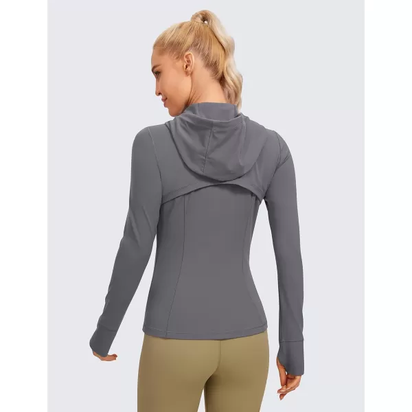 imageCRZ YOGA Butterluxe Womens Hooded Workout Jacket  Zip Up Athletic Running Jacket with Back Mesh Vent ampamp Thumb HolesDark Carbon