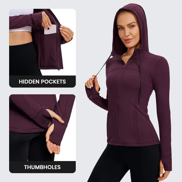 imageCRZ YOGA Butterluxe Womens Hooded Workout Jacket  Zip Up Athletic Running Jacket with Back Mesh Vent ampamp Thumb HolesDeep Purple