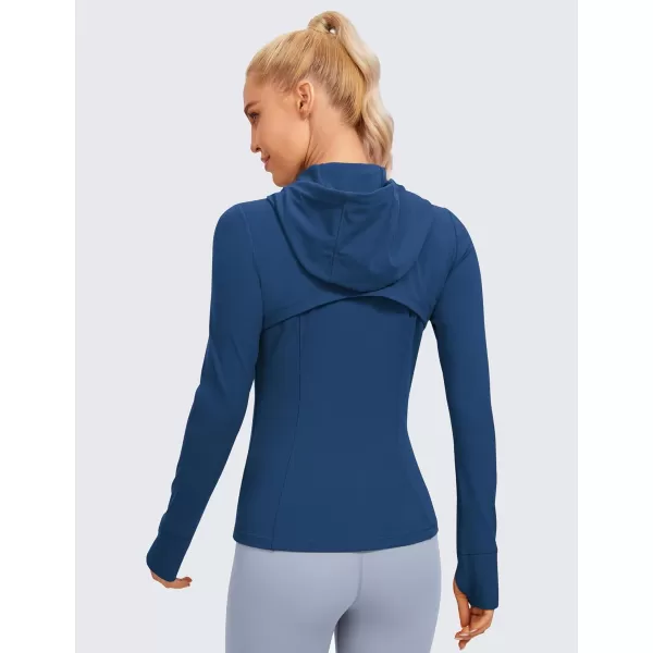 imageCRZ YOGA Butterluxe Womens Hooded Workout Jacket  Zip Up Athletic Running Jacket with Back Mesh Vent ampamp Thumb HolesFrench Navy