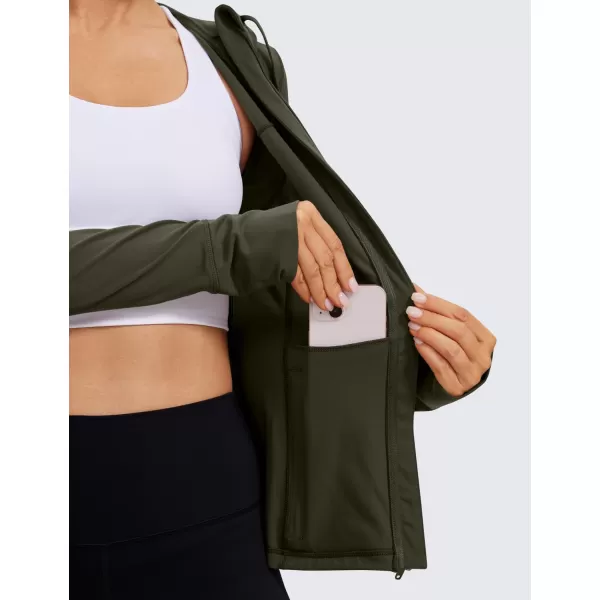 imageCRZ YOGA Butterluxe Womens Hooded Workout Jacket  Zip Up Athletic Running Jacket with Back Mesh Vent ampamp Thumb HolesOlive Green