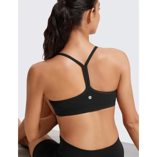 imageCRZ YOGA Butterluxe Womens Ruched V Neck Sports Bra  Y Back Spaghetti Thin Strap Wireless Padded Bra Yoga Crop TopBlack