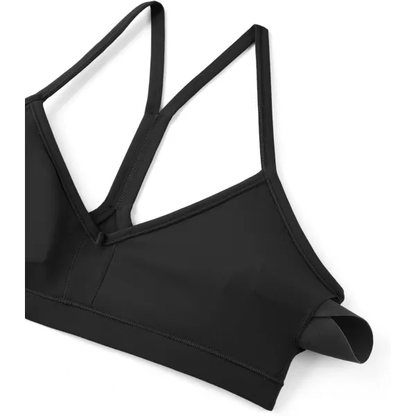 imageCRZ YOGA Butterluxe Womens Ruched V Neck Sports Bra  Y Back Spaghetti Thin Strap Wireless Padded Bra Yoga Crop TopBlack