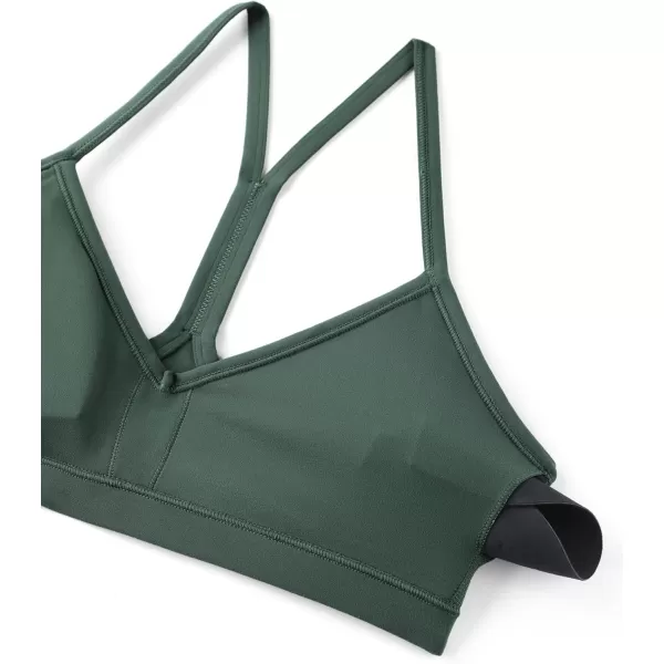 imageCRZ YOGA Butterluxe Womens Ruched V Neck Sports Bra  Y Back Spaghetti Thin Strap Wireless Padded Bra Yoga Crop TopDark Forest Green