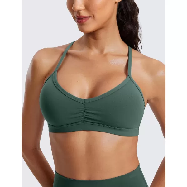 imageCRZ YOGA Butterluxe Womens Ruched V Neck Sports Bra  Y Back Spaghetti Thin Strap Wireless Padded Bra Yoga Crop TopDark Forest Green
