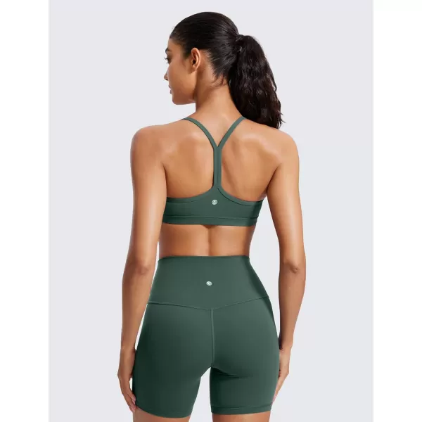 imageCRZ YOGA Butterluxe Womens Ruched V Neck Sports Bra  Y Back Spaghetti Thin Strap Wireless Padded Bra Yoga Crop TopDark Forest Green