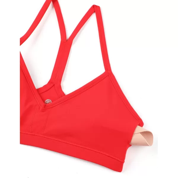 imageCRZ YOGA Butterluxe Womens Ruched V Neck Sports Bra  Y Back Spaghetti Thin Strap Wireless Padded Bra Yoga Crop TopDeep Red