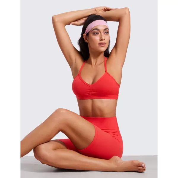 imageCRZ YOGA Butterluxe Womens Ruched V Neck Sports Bra  Y Back Spaghetti Thin Strap Wireless Padded Bra Yoga Crop TopDeep Red