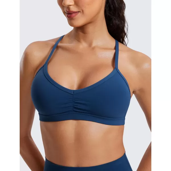 imageCRZ YOGA Butterluxe Womens Ruched V Neck Sports Bra  Y Back Spaghetti Thin Strap Wireless Padded Bra Yoga Crop TopFrench Navy