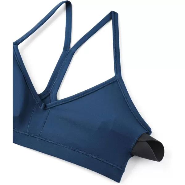 imageCRZ YOGA Butterluxe Womens Ruched V Neck Sports Bra  Y Back Spaghetti Thin Strap Wireless Padded Bra Yoga Crop TopFrench Navy