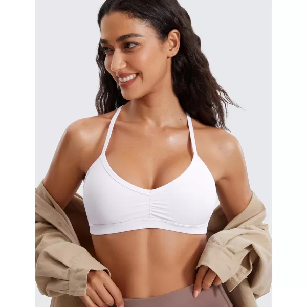 imageCRZ YOGA Butterluxe Womens Ruched V Neck Sports Bra  Y Back Spaghetti Thin Strap Wireless Padded Bra Yoga Crop TopWhite