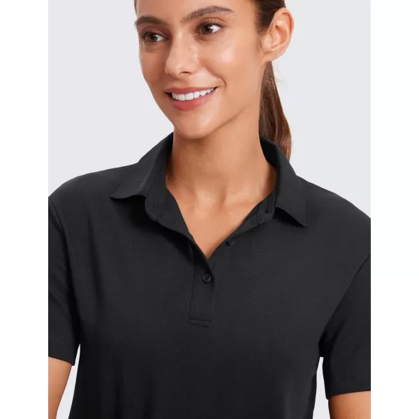 imageCRZ YOGA Golf Crop Polo Shirts for Women 3 Button Collared Quick Dry Tennis TShirt Short Sleeve Workout Athletic TopsBlack