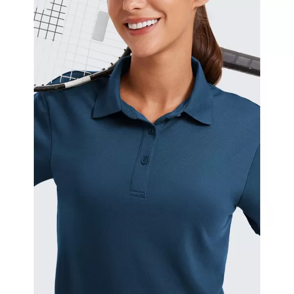 imageCRZ YOGA Golf Crop Polo Shirts for Women 3 Button Collared Quick Dry Tennis TShirt Short Sleeve Workout Athletic TopsFrench Navy