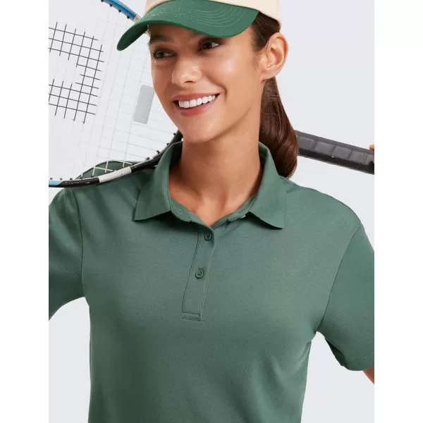 imageCRZ YOGA Golf Crop Polo Shirts for Women 3 Button Collared Quick Dry Tennis TShirt Short Sleeve Workout Athletic TopsGraphite Green