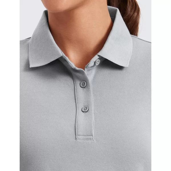 imageCRZ YOGA Golf Crop Polo Shirts for Women 3 Button Collared Quick Dry Tennis TShirt Short Sleeve Workout Athletic TopsRhino Grey