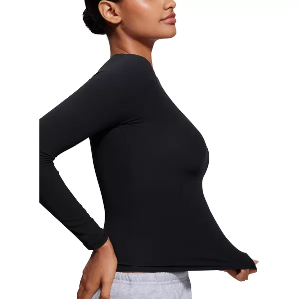 imageCRZ YOGA Long Sleeve Shirts for Women Soft Crew Neck Fall Basic Tight Tops Fitted Casual Going Out Tee ShirtBlack