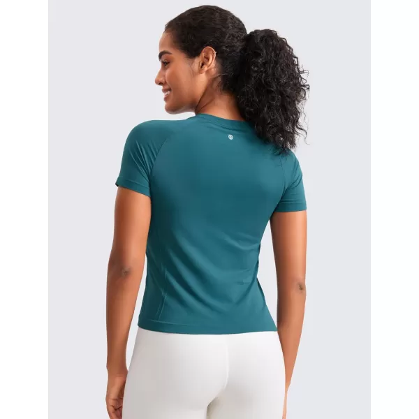 imageCRZ YOGA Seamless Short Sleeve Shirts for Women Breathable Running Workout Tops Athletic Gym Yoga Basic TShirtsGreen Jade