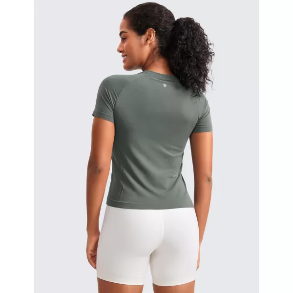 imageCRZ YOGA Seamless Short Sleeve Shirts for Women Breathable Running Workout Tops Athletic Gym Yoga Basic TShirtsGrey Sage