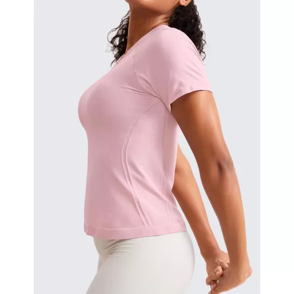 imageCRZ YOGA Seamless Short Sleeve Shirts for Women Breathable Running Workout Tops Athletic Gym Yoga Basic TShirtsRose Blush