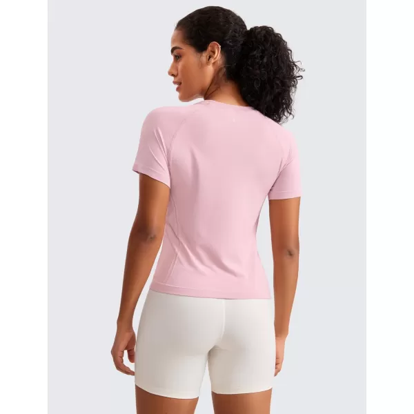 imageCRZ YOGA Seamless Short Sleeve Shirts for Women Breathable Running Workout Tops Athletic Gym Yoga Basic TShirtsRose Blush